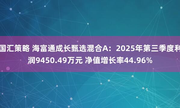 国汇策略 海富通成长甄选混合A：2025年第三季度利润9450.49万元 净值增长率44.96%